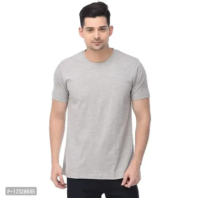 BAZARVILLE Branded Cotton Round Neck Plain T Shirts for Men  Women (BV-BLTY-PLAIN-XS-17, Grey, XS)-thumb0