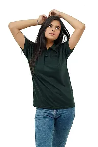 BAZARVILLE Branded Women's Regular Fit Collar T Shirts Plain Solid Design Cotton Blend Polo T Shirt for Girls Without Pocket for Casual wear in Summer  Winter - Bottle Green Colour - Pack of 1-thumb3