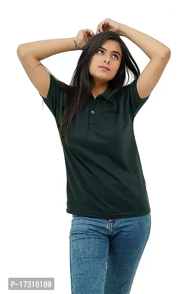 BAZARVILLE Branded Women's Regular Fit Collar T Shirts Plain Solid Design Cotton Blend Polo T Shirt for Girls Without Pocket for Casual wear in Summer  Winter - Bottle Green Colour - Pack of 1-thumb4