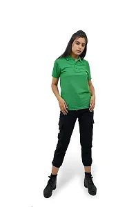 BAZARVILLE Branded Women's Regular Fit Collar T Shirts Plain Solid Design Cotton Blend Polo T Shirt for Girls Without Pocket for Casual wear in Summer  Winter - Green Colour - Pack of 1-thumb1