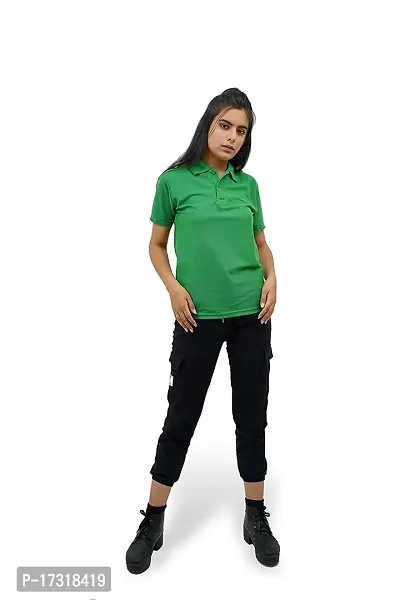 BAZARVILLE Branded Women's Regular Fit Collar T Shirts Plain Solid Design Cotton Blend Polo T Shirt for Girls Without Pocket for Casual wear in Summer  Winter - Green Colour - Pack of 1-thumb2