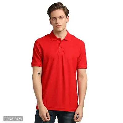 BAZARVILLE Branded Men's Cotton Regular Fit Collar T Shirts Without Pocket (Polo-Tshirt-RED-S, RED, S)