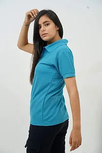 BAZARVILLE Branded Women's Regular Fit Collar T Shirts Plain Solid Design Cotton Blend Polo T Shirt for Girls Without Pocket for Casual wear in Summer  Winter - 17 Colours - Pack of 1-thumb2