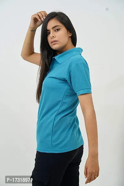 BAZARVILLE Branded Women's Regular Fit Collar T Shirts Plain Solid Design Cotton Blend Polo T Shirt for Girls Without Pocket for Casual wear in Summer  Winter - 17 Colours - Pack of 1-thumb3