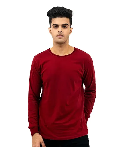 BAZARVILLE Branded Latest Men's Regular Fit Plain Design 100% Cotton Full Sleeves Round Neck Boys T Shirt Without Pocket for Casual wear in Summer & Winter - 5 Color Options - Pack of 1