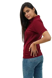 BAZARVILLE Branded Women's Regular Fit Collar T Shirts Plain Solid Design Cotton Blend Polo T Shirt for Girls Without Pocket for Casual wear in Summer  Winter - 17 Colours - Pack of 1-thumb2