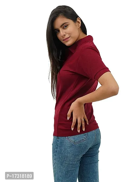 BAZARVILLE Branded Women's Regular Fit Collar T Shirts Plain Solid Design Cotton Blend Polo T Shirt for Girls Without Pocket for Casual wear in Summer  Winter - 17 Colours - Pack of 1-thumb3