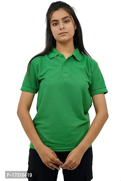 BAZARVILLE Branded Women's Regular Fit Collar T Shirts Plain Solid Design Cotton Blend Polo T Shirt for Girls Without Pocket for Casual wear in Summer  Winter - Green Colour - Pack of 1-thumb0