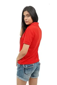 BAZARVILLE Branded Women's Regular Fit Collar T Shirts Plain Solid Design Cotton Blend Polo T Shirt for Girls Without Pocket for Casual wear in Summer  Winter - Red Colour - Pack of 1-thumb3