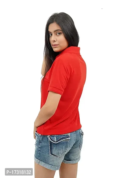 BAZARVILLE Branded Women's Regular Fit Collar T Shirts Plain Solid Design Cotton Blend Polo T Shirt for Girls Without Pocket for Casual wear in Summer  Winter - Red Colour - Pack of 1-thumb4