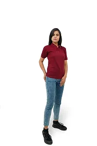 BAZARVILLE Branded Women's Regular Fit Collar T Shirts Plain Solid Design Cotton Blend Polo T Shirt for Girls Without Pocket for Casual wear in Summer  Winter - 17 Colours - Pack of 1-thumb1