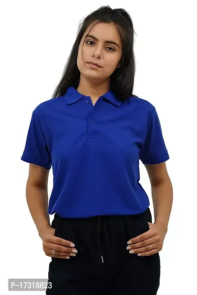 BAZARVILLE Branded Women's Regular Fit Collar T Shirts Plain Solid Design Cotton Blend Polo T Shirt for Girls Without Pocket for Casual wear in Summer  Winter - Royal Blue Colour - Pack of 1-thumb0