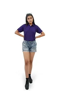 BAZARVILLE Branded Women's Regular Fit Collar T Shirts Plain Solid Design Cotton Blend Polo T Shirt for Girls Without Pocket for Casual wear in Summer  Winter - Purple Colour - Pack of 1-thumb1