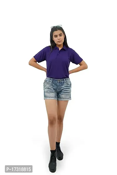 BAZARVILLE Branded Women's Regular Fit Collar T Shirts Plain Solid Design Cotton Blend Polo T Shirt for Girls Without Pocket for Casual wear in Summer  Winter - Purple Colour - Pack of 1-thumb2