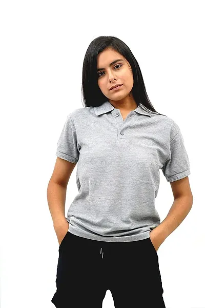 BAZARVILLE Branded Women's Regular Fit Collar T Shirts Plain Solid Design Cotton Blend Polo T Shirt for Girls Without Pocket for Casual wear in Summer & Winter - 17 Colours - Pack of 1