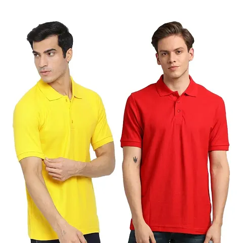 Combo of Men's Cotton Blend Solid Polo Tees