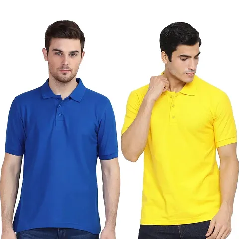 Branded Solid Regular Fit Polo T shirts for Men Women Boys Girls Blend Slim fit T shirt Half Sleeves Round Neck For Casual Wear in Summer - - Pack of two