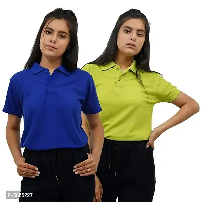 Branded Solid Regular Fit Polo T shirts for Men  Women Boys  Girls Cotton Blend Slim fit T shirt Half Sleeves Round Neck For Casual Wear in Summer - Neon Royal Blue - Pack of two-thumb0