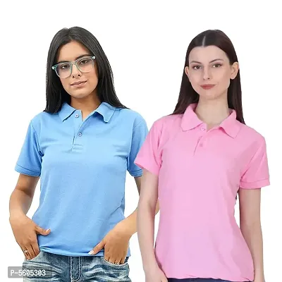 Branded Solid Regular Fit Polo T shirts for Men  Women Boys  Girls Cotton Blend Slim fit T shirt Half Sleeves Round Neck For Casual Wear in Summer - Cyan Pink - Pack of two