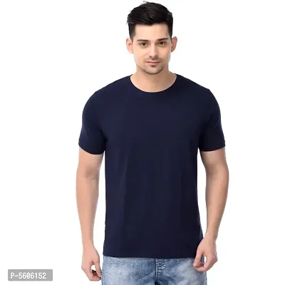 Branded Round Neck Plain T shirts For Men  Women Boys  Girls 100% Pure Cotton Regular Slim Fit T shirts Round Neck Half sleeve for Casual Wear In Summer - Navy Sld - Pack of One-thumb0