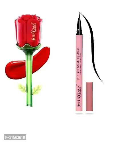 Combo Pack of Rose Liquid Waterproof Red Sindoor with Eyeliner