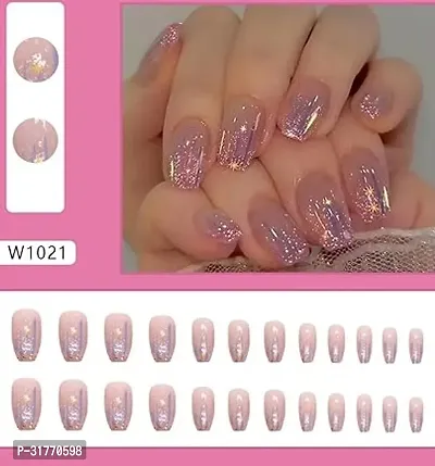 Artificial Fake Nail Set with Glitter l  Lightweight  Long Lasting| Quick Fix For Festivals  Special Occasions-thumb0