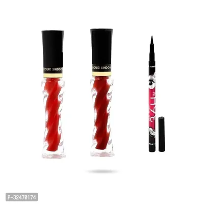 Red and Maroon Modern Twist Liquid  Sindoor  with  1 Pencil 36 H Eyeliner black l  ( 2 Sindoor and 1 Eyeliner  )-thumb0