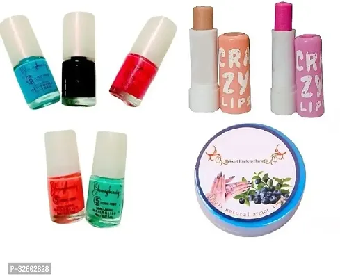 Nail Paint  Set with Nail Paint Remover and Crazy Lip Balm ( Pack of 8 combo )-thumb0