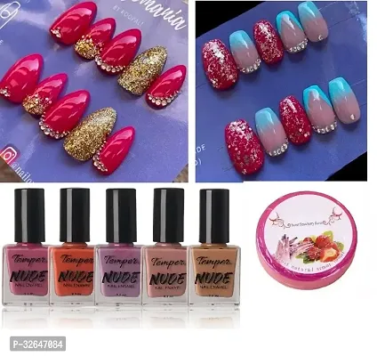 Artificial false Designer Nail Extension with Nail Paint Set ( Pack of 24 nails ) , One Nail paint Remover