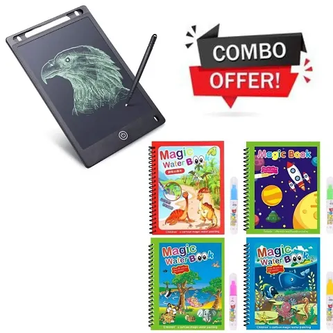 Water Magic Book  LCD Slate Combo Offer, 1 LCD Slate, 4 Water Magic Books with 4 Pens (COMBO)(Pack Of 5)