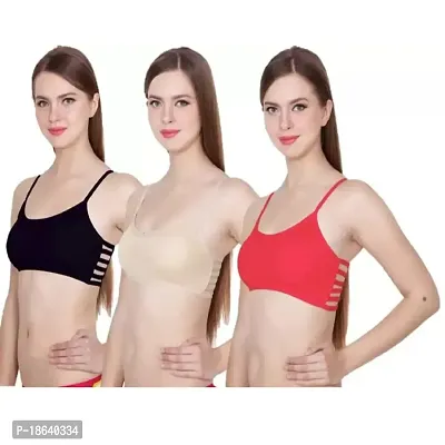 YOVIEX Women's Full Covergae 6 Strapped Bra Combo| Combo of 3 Bra| Color - Black, Beige, Red