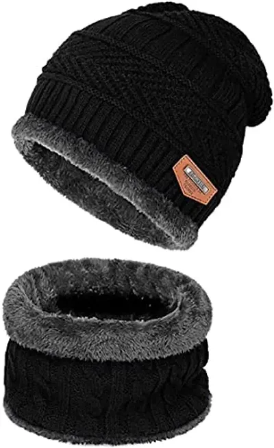 YOVIEX Winter Knit Neck Warmer Scarf and Set Skull Cap for Men Women/Winter Cap for Men (2 Piece Combo) Multicolour