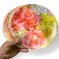 Chaque Decor Pink  Yelow Floral Print Design High Grade Round Melamine Full Plates Set Of 6 For Dinner In 10 Inches-thumb2