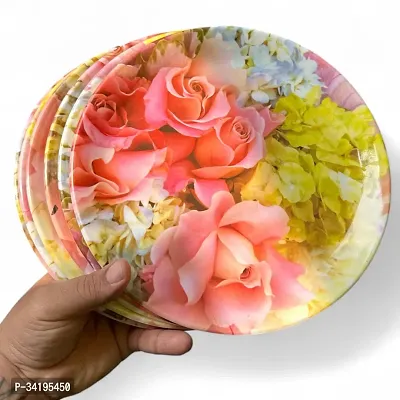 Chaque Decor Pink  Yelow Floral Print Design High Grade Round Melamine Full Plates Set Of 6 For Dinner In 10 Inches-thumb3