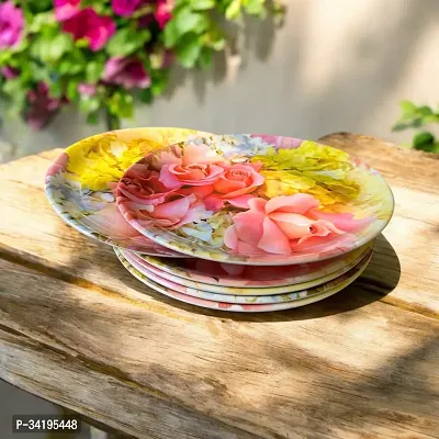 Chaque Decor Pink  Yelow Floral Print Design High Grade Round Melamine Full Plates Set Of 6 For Dinner In 10 Inches