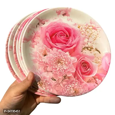 Chaque Decor Pink Rose Floral Print Design High Grade Round Melamine Full Plates Set Of 6 For Dinner In 10 Inches-thumb2