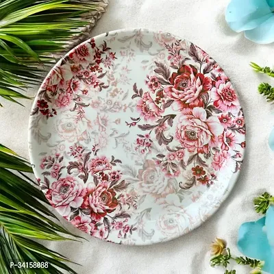 Chaque Decor Pink Floral Design Print High Grade Melamine Round Full Plates Set Of 6 For Dinner In 10 Inches