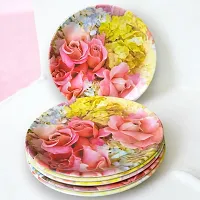 Chaque Decor Pink  Yelow Floral Print Design High Grade Round Melamine Full Plates Set Of 6 For Dinner In 10 Inches-thumb1