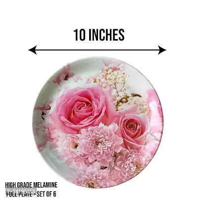 Chaque Decor Pink Rose Floral Print Design High Grade Round Melamine Full Plates Set Of 6 For Dinner In 10 Inches-thumb4