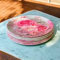 Chaque Decor Pink Rose Floral Print Design High Grade Round Melamine Full Plates Set Of 6 For Dinner In 10 Inches-thumb4