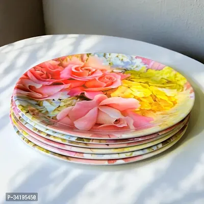 Chaque Decor Pink  Yelow Floral Print Design High Grade Round Melamine Full Plates Set Of 6 For Dinner In 10 Inches