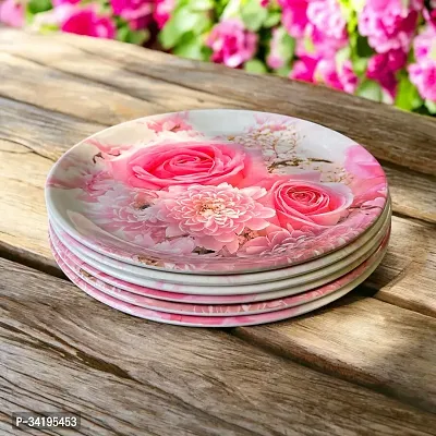 Chaque Decor Pink Rose Floral Print Design High Grade Round Melamine Full Plates Set Of 6 For Dinner In 10 Inches