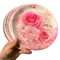 Chaque Decor Pink Rose Floral Print Design High Grade Round Melamine Full Plates Set Of 6 For Dinner In 10 Inches-thumb1