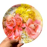 Chaque Decor Pink  Yelow Floral Print Design High Grade Round Melamine Full Plates Set Of 6 For Dinner In 10 Inches-thumb4