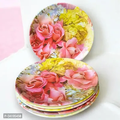 Chaque Decor Pink  Yelow Floral Print Design High Grade Round Melamine Full Plates Set Of 6 For Dinner In 10 Inches-thumb2