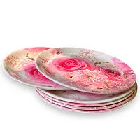 Chaque Decor Pink Rose Floral Print Design High Grade Round Melamine Full Plates Set Of 6 For Dinner In 10 Inches-thumb2