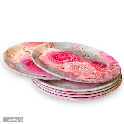 Chaque Decor Pink Rose Floral Print Design High Grade Round Melamine Full Plates Set Of 6 For Dinner In 10 Inches-thumb3