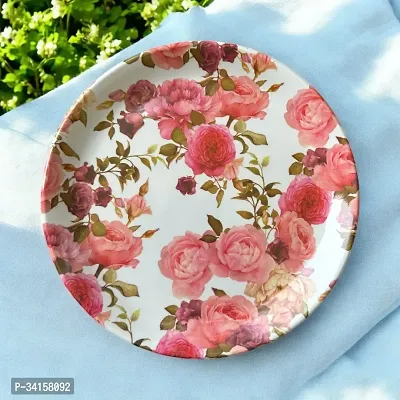 Chaque Decor Peach Floral Design Print High Grade Melamine Round Full Plates Set Of 6 For Dinner In 10 Inches