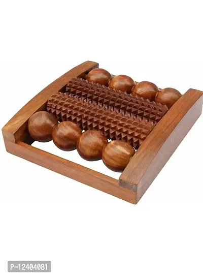 Futurez Key Hand Crafted Wooden Pain Relief Acupressure Massager & Roller with 4 Rollers for Foot & Full Body Massage | Stress Relief & Improve Blood Circulation - (Brown)-thumb3