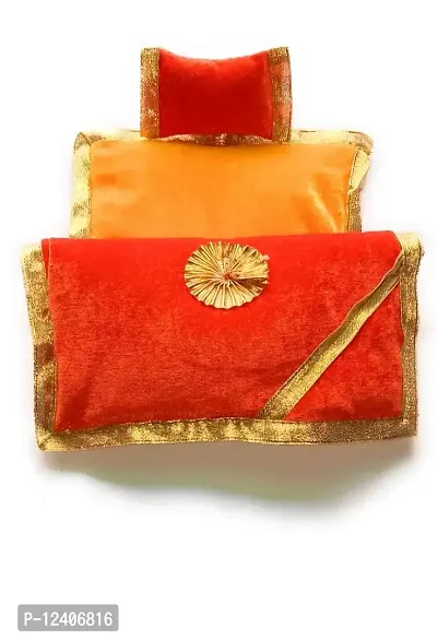 FUTUREZ KEY Laddu Gopal Ji Woollen Winter Set Blanket/Kambal/Rajai and Mattress/Gadda with Pillow for Krishna Idol (Ladoo Gopal Bister Winter Set) /1-2 Size (Orange, Magenta, Green & Yellow)-thumb0